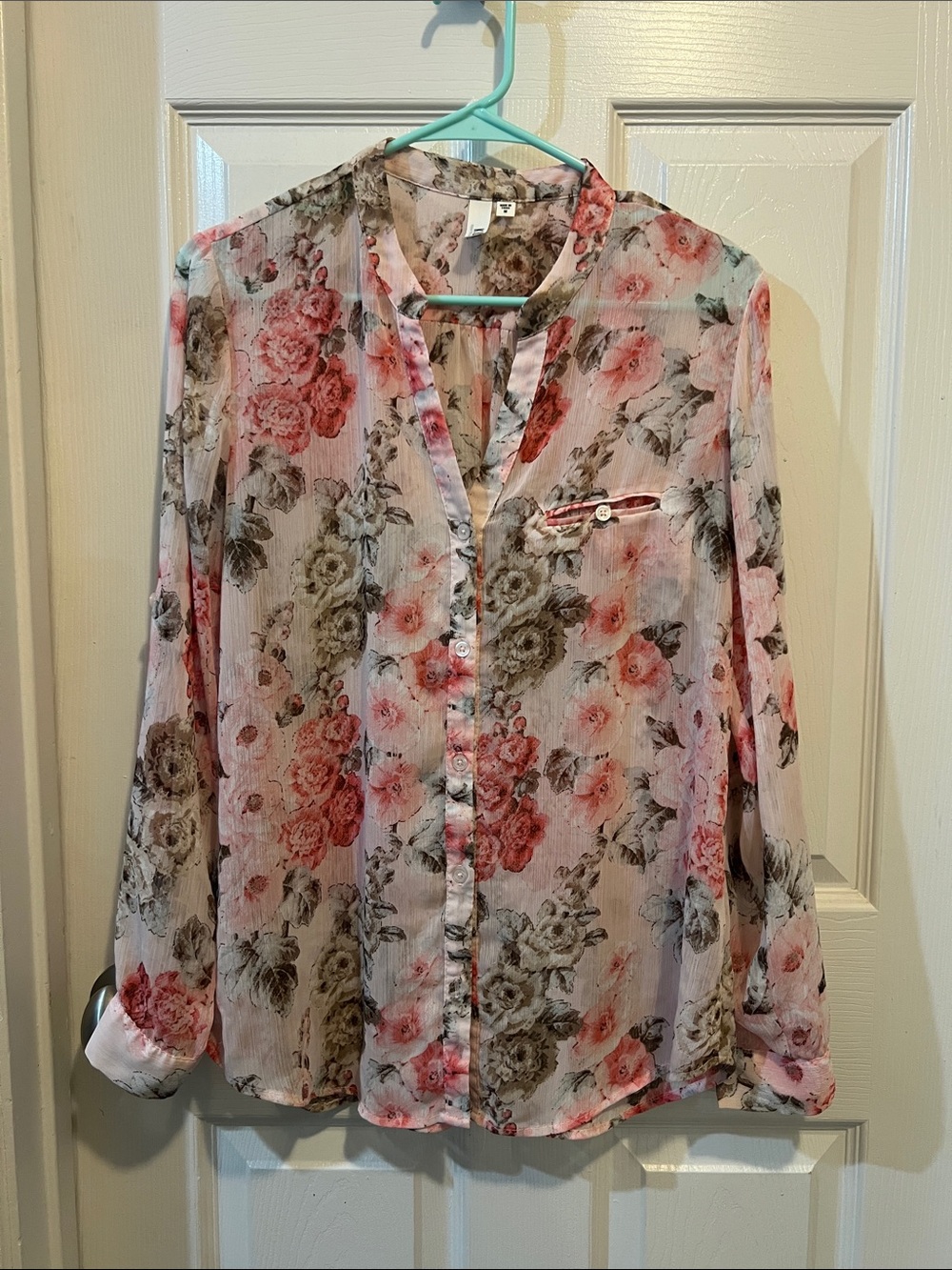 Kut from the Kloth Pink and Taupe Floral Button-Front Blouse